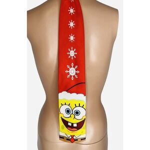 Nickelodeon Spongebob Squarepants Holiday Christmas Tie Red Snowflakes Santa Hat